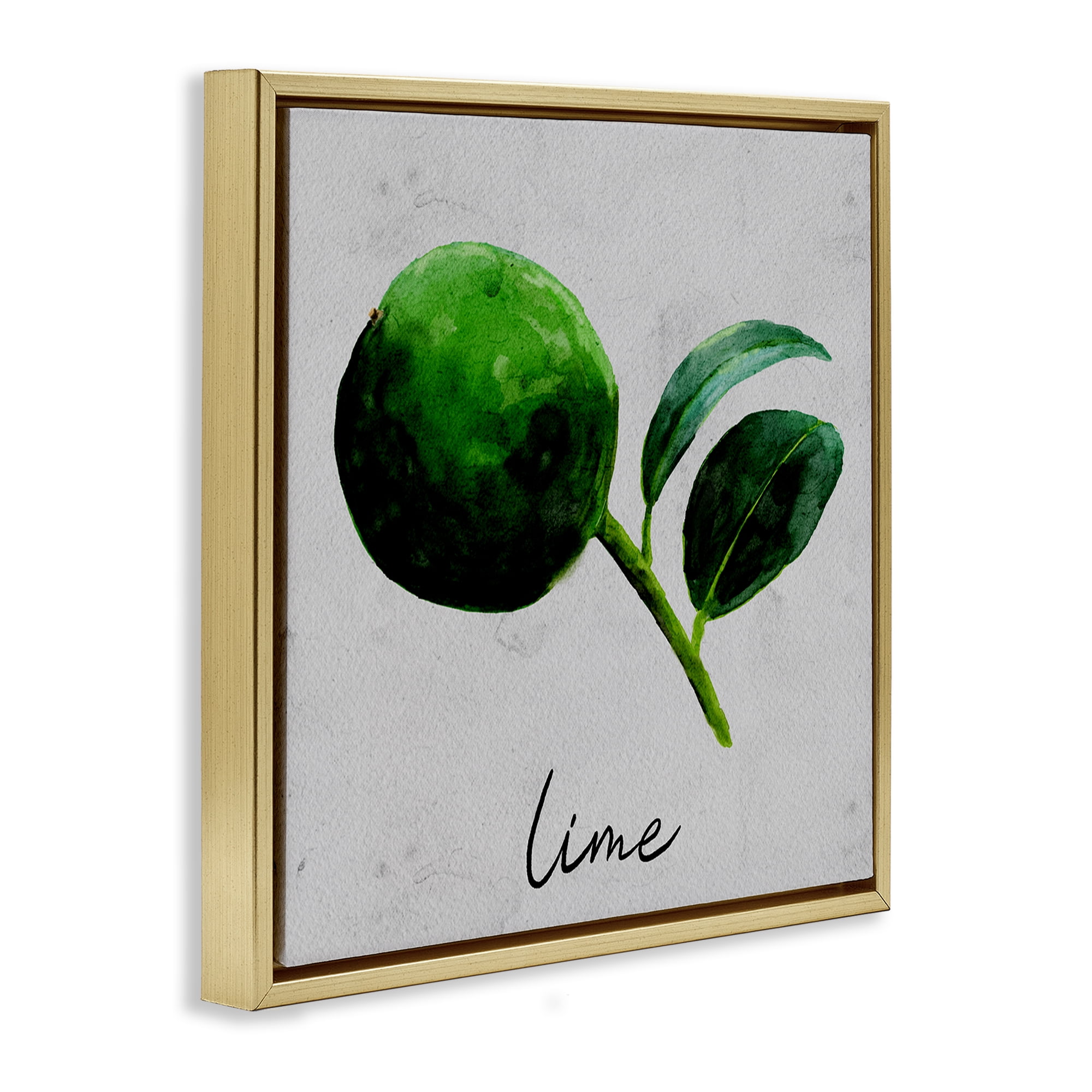 Stupell Industries Kitchen Lime with Leaf Food & Beverage Painting Gold Floater Framed Canvas Art Print Wall Art, 18 x 18