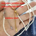 thumbnail image 2 of Collier Imitation Perle en Verre 4mm Femmes Hommes Base Ras du Cou Fermoir en Acier Inoxydable Prolonge 40cm+5cm Blanc Mode en Gros, 2 of 5