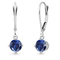 Gem Stone King 14K White Gold Blue Created Sapphire Earrings for Women | 1.20 Cttw | Gemstone September Birthstone | Round 5MM