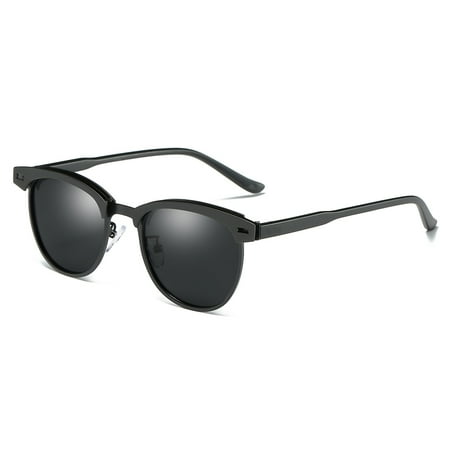 Cyxus Semi-Rimless Polarized Sunglasses for 100% UV Protection Driving Fishing, Matte Black Frame Gray Lens (Best Cheap Polarized Sunglasses For Fishing)