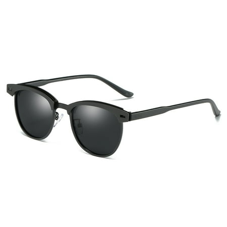 Fishing Sunglasses Silver Mirror Lenses - Cyxus Semi-Rimless Polarized Sunglasses for 100% UV Protection Driving Fishing, Matte Black Frame Gray Lens Unisex(Men/Women)Eyewear