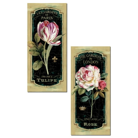 - Beautiful Blooming Paris and Roma Tulip Panel Print Set by Lisa Audit; Floral Decor; Two 8x18in Poster Prints