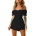 thumbnail image 2 of Womens Lantern Ruffle Romper Off Shoulder Puff Sleeve Flowy Lyaner Romper Dress Smocked Short Jumpsuit Playsuits, 2 of 6