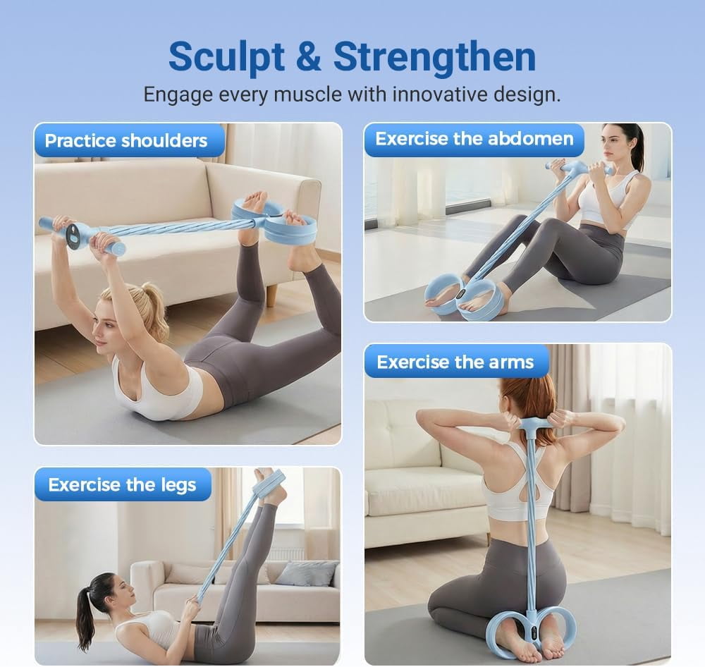Smart Foot Pedal Puller with Counter, 6 Tube Pedal Puller Resistance Band with Handles, Home Gym Arm and Waist Training Pedal Band, for Full Body Stretching & Yoga