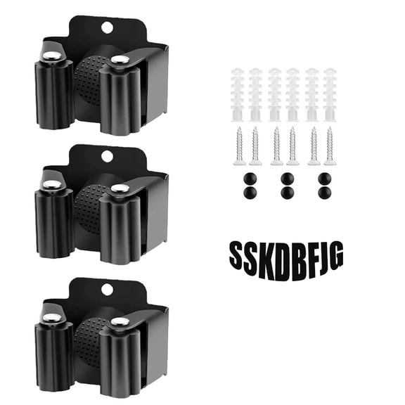 SSKDBFJG Broom and Mop Holder, Heavy Duty Garden Tool Organizer Rack Rake and Shovel Handle, Stainless Steel Mop Hanger. Wall Mounted Utility Rack with Screws( Black 3 PCS )
