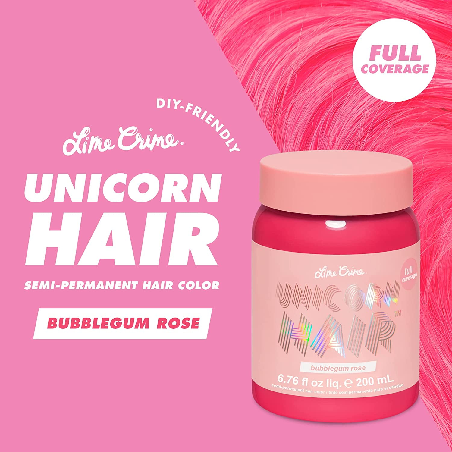 Lime Crime Unicorn Hair, Semi-Permanent Hair Color, Vegan, Full Coverage,  Bubblegum Rose, 6.76 Fl Oz - Walmart.Com