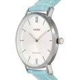 thumbnail image 4 of Reloj de pulsera Casio Dress LTP-VT01 de cuerpo color plateado, analógico, para mujer, fondo plateado, con correa de cuero color celeste, agujas color plateado, dial azul, bisel color plateado y, 4 of 8