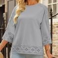 thumbnail image 2 of gakvbuo 3/4 Sleeve Lace Top For Womens Summer Tunic Blouse Shirt Crew Neck Solid Color Casual Top, 2 of 7