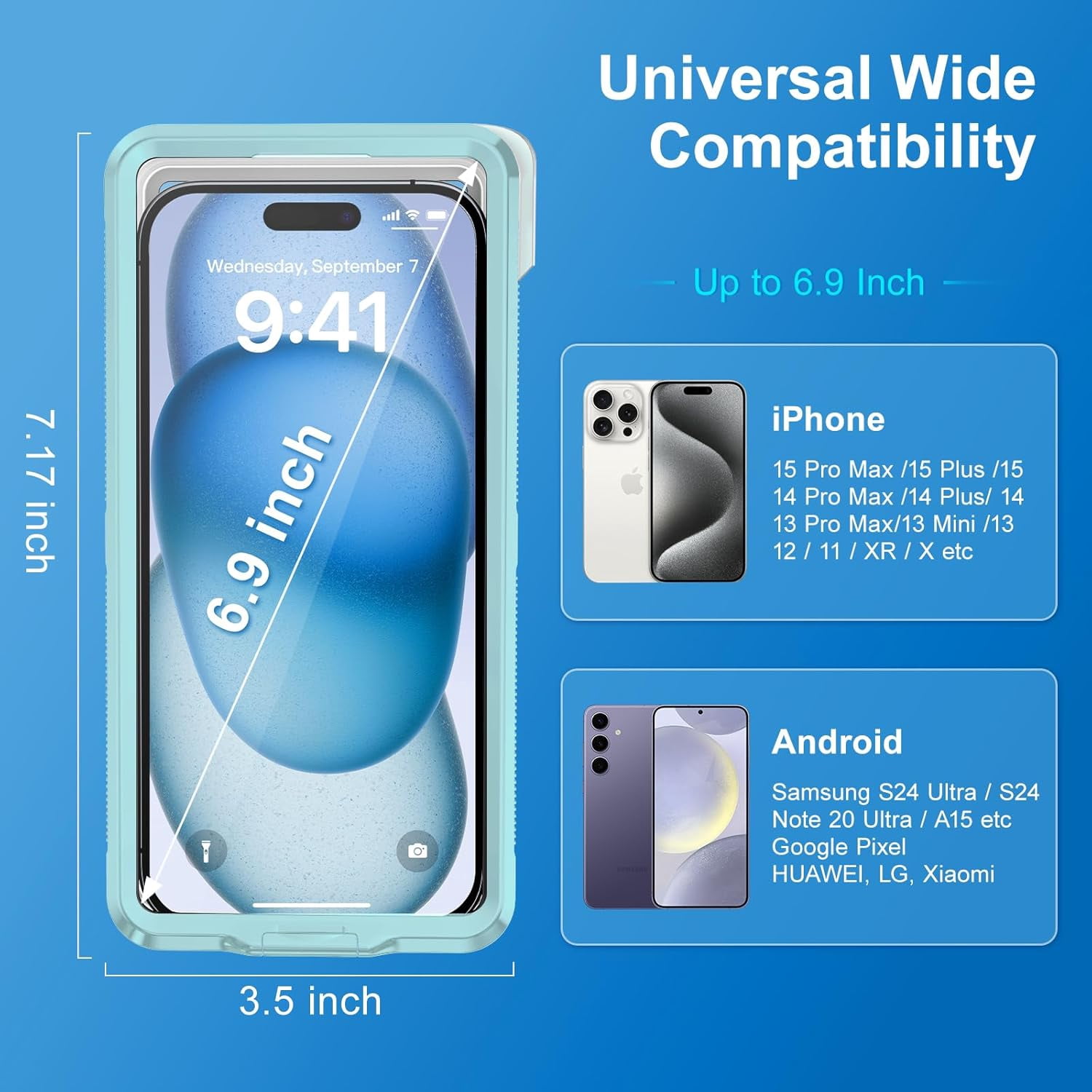KOMI Waterproof Phone Case, Underwater Snorkeling Diving Phone Case, Universal Self-Check Water Proof Pouch Dry Bag Up to 6.9 Inch for iPhone 15/14/13/12/11/Samsung S24/S23/Google Series - Green