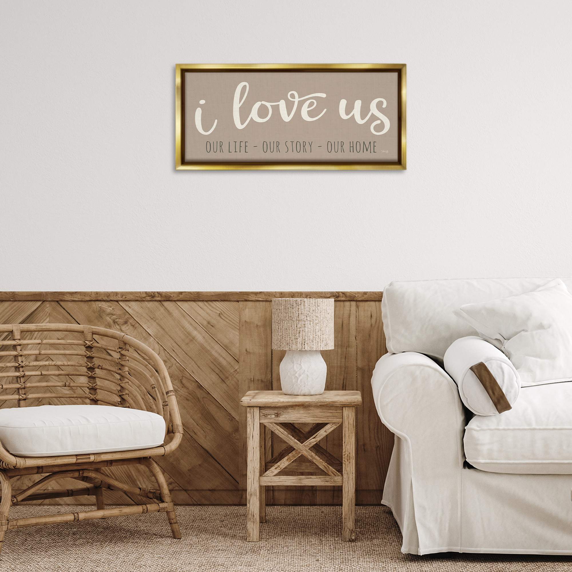 Stupell Industries I Love Us Romantic Typography Painting Gold Floater Framed Art Print Wall Art, 25 x 11