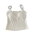 thumbnail image 3 of lcziwo Cami Top for Women Cotton Lace Trim Built in Bra Halter Tank Tops Summer Solid Color Casual Comfy Round Neck Blouse White Free Size, 3 of 6