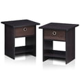 thumbnail image 3 of Furinno 2-10004DWN End Table & Night Stand Storage Shelf with Bin Drawer, Dark Walnut - Set of 2, 3 of 7
