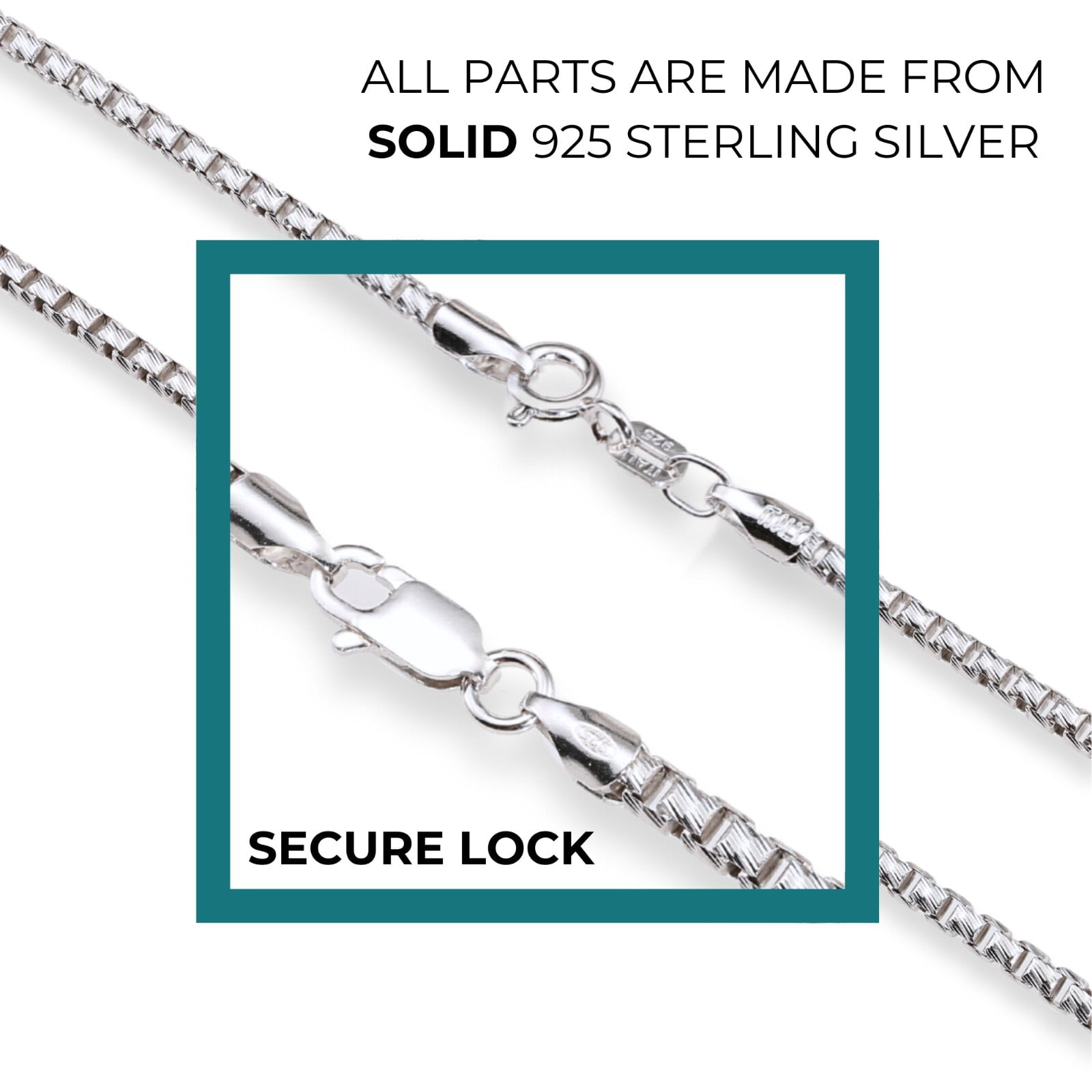 Tilo Jewelry Solid 925 Sterling Silver Diamond-Cut Engraved Box Chain Necklace with Secure Lobster Lock | 1.5mm - 16 Inch | Everyday Necklace for Men & Women