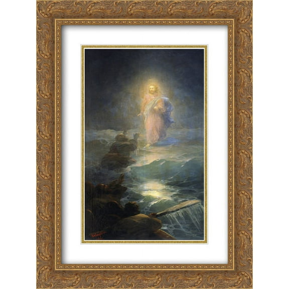 Ivan Aivazovsky 2x Matted 18x24 Gold Ornate Framed Art Print 'Jesus walks on water'