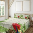 thumbnail image 3 of Ambesonne Tropic Fitted & Top Sheet Set with Shams, Flowers Parrot, Cream Green Red, 3 of 8