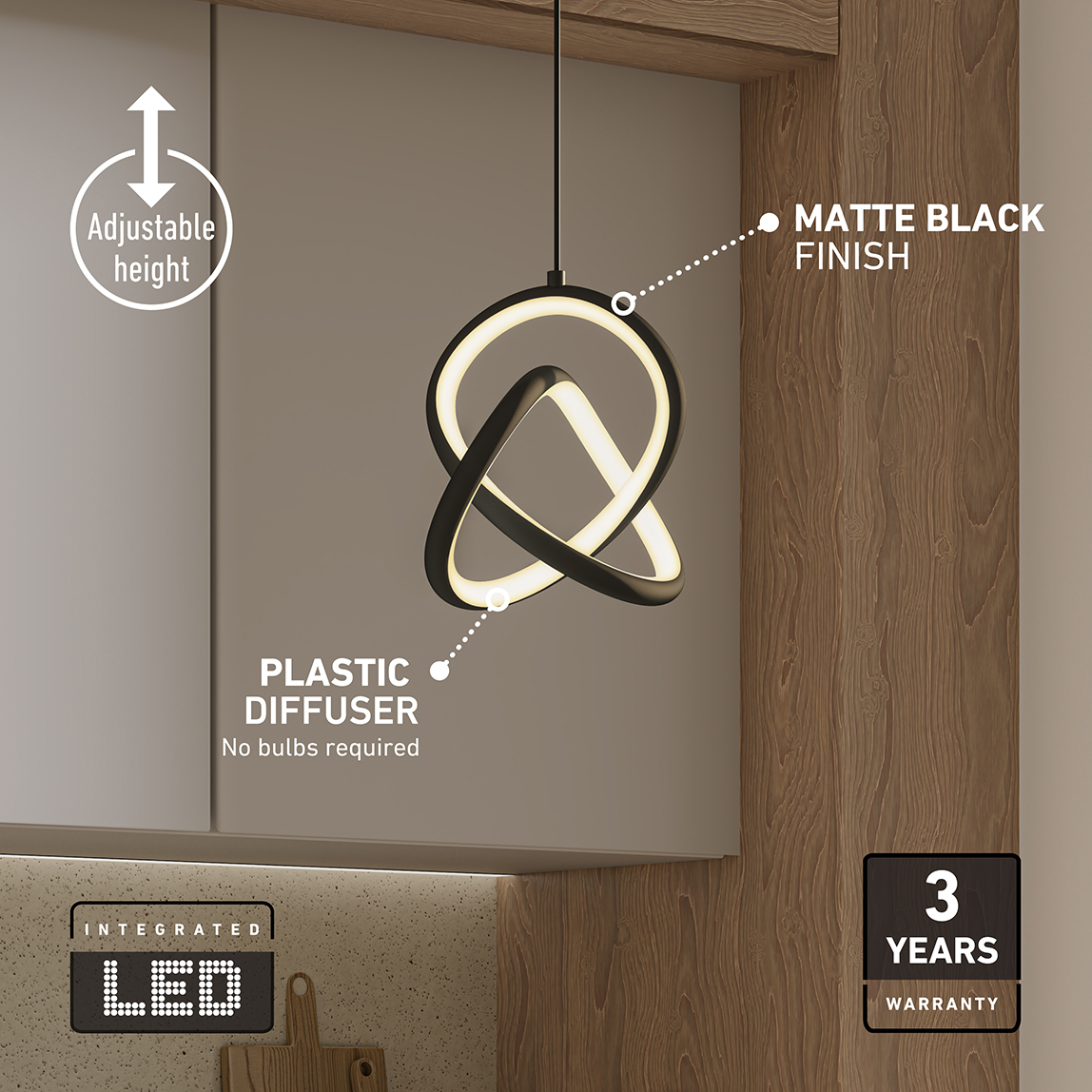 Artika Zephyr 1 Light Modern LED Pendant 3 CCT Black