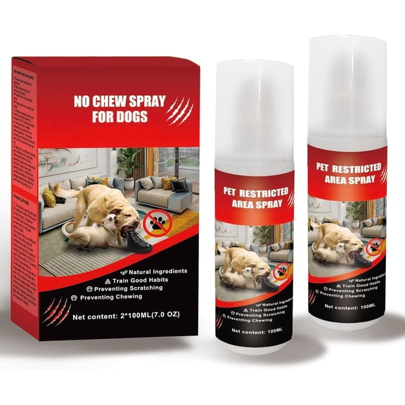 No Chew Spray for Dogs,2024 Upgrade Spray for Dogs to Stop Chewing,Dog Deterrent Spray for Furniture,Pet Corrector Spray, Dog Behavior Training Spray with Alcohol Free, Non-Toxic 2 Pack * 100 ML Red