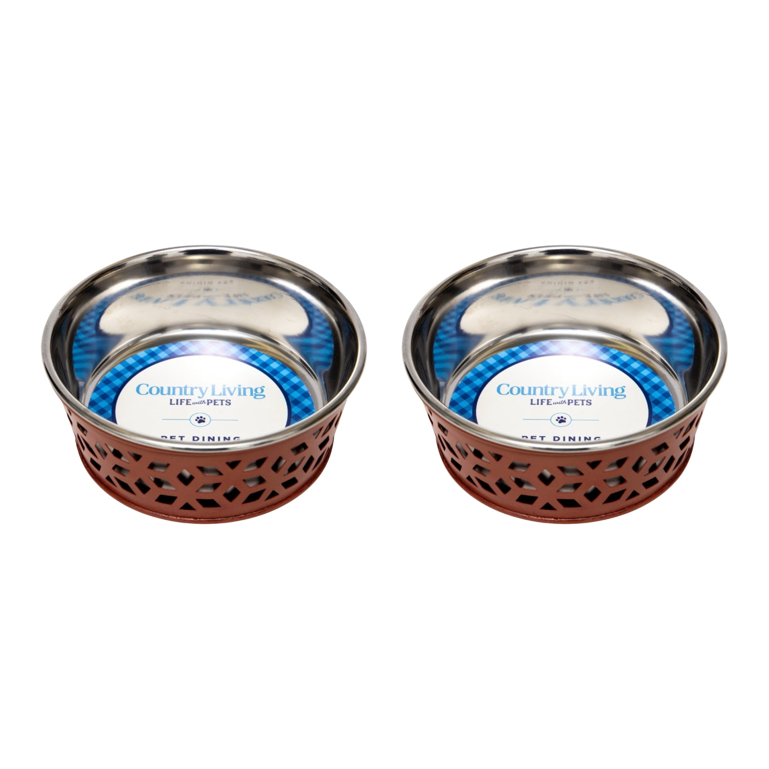 Country Living Set of 2 Stainless Steel Farmhouse Style Dog Bowls