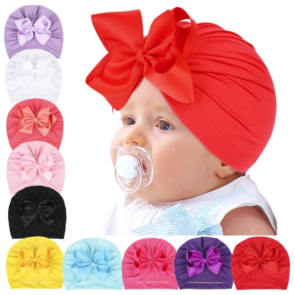 Baby Girls Hair Bow Turban Hat, Easy Wear Bow Knotted Headwrap India Cap for Infants Toddlers