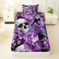 thumbnail image 3 of Castle Fairy Gothic Skull Twin Sheets 3pcs,Watercolor Rose Pansy Floral Bedding,Purple Gray Black,1 Fitted Sheet,1 Flat Sheet and 1 Pillowcase, 3 of 6
