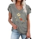 thumbnail image 1 of ICHUANYI Clearance Fashion Women's Summer V-Neck Short Sleeve Print Casual T-shirt Blouse(Gray, L) ICHUANYI WER2023081510085, 1 of 5