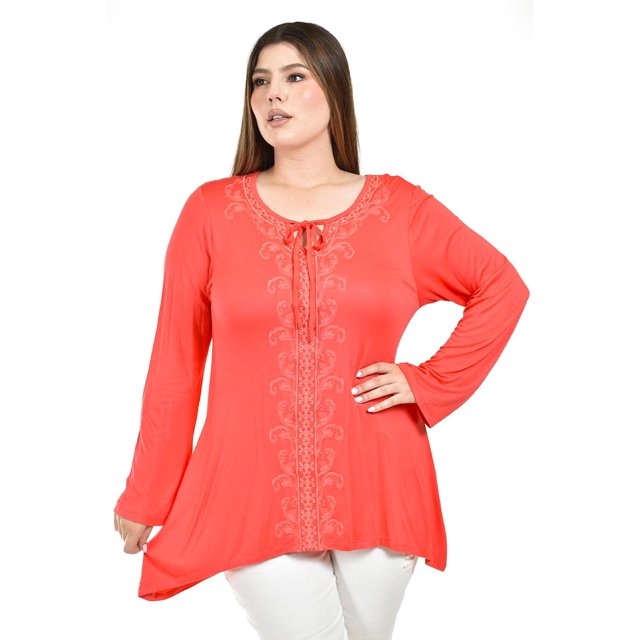 Blusa con detalles bordados Roman Fashion /Tallas Extras, 1-205N (Coral) coral 42