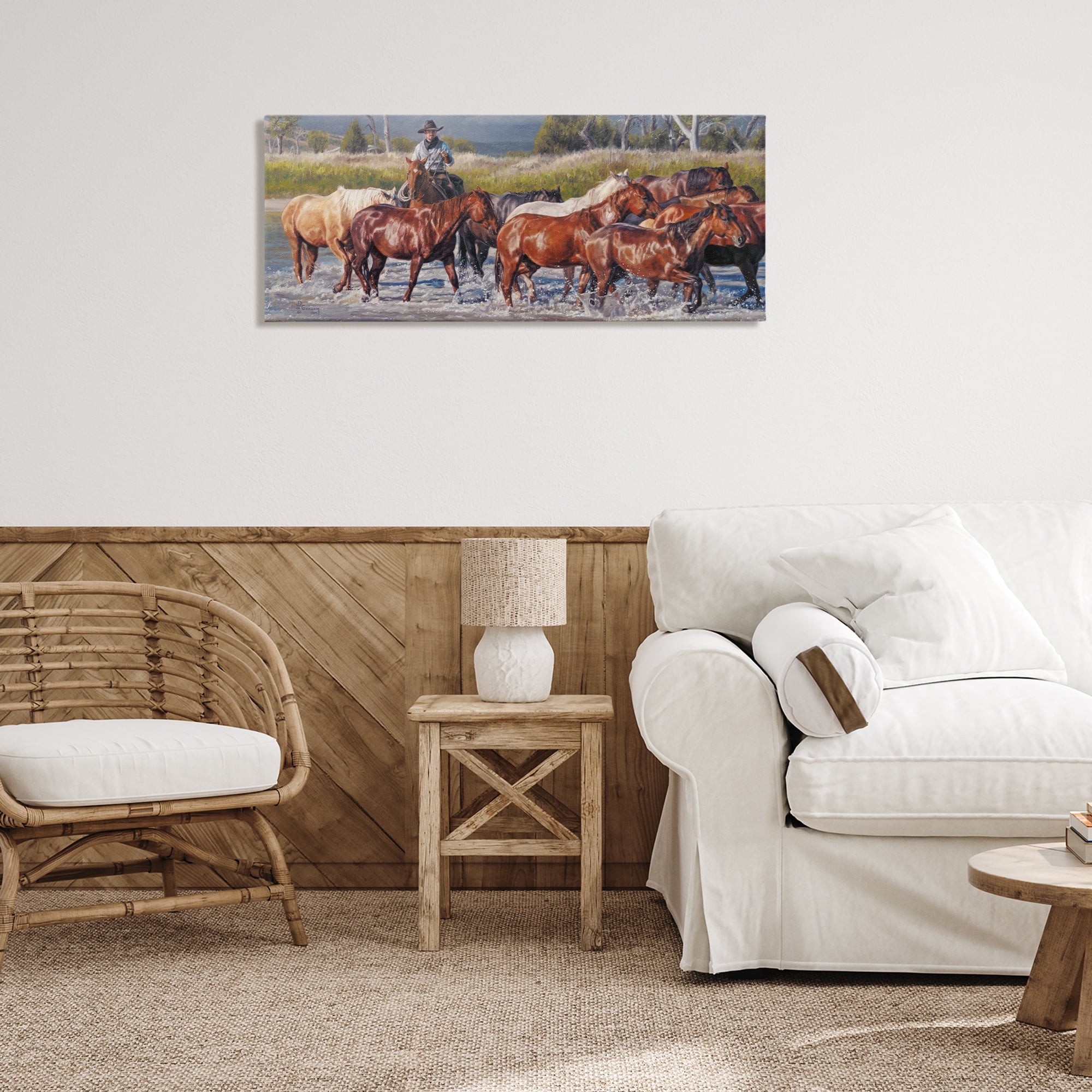 Stupell Industries Crossing The Remuda Animals & Insects Painting Gallery Wrapped Canvas Art Print Wall Art, 40 x 17