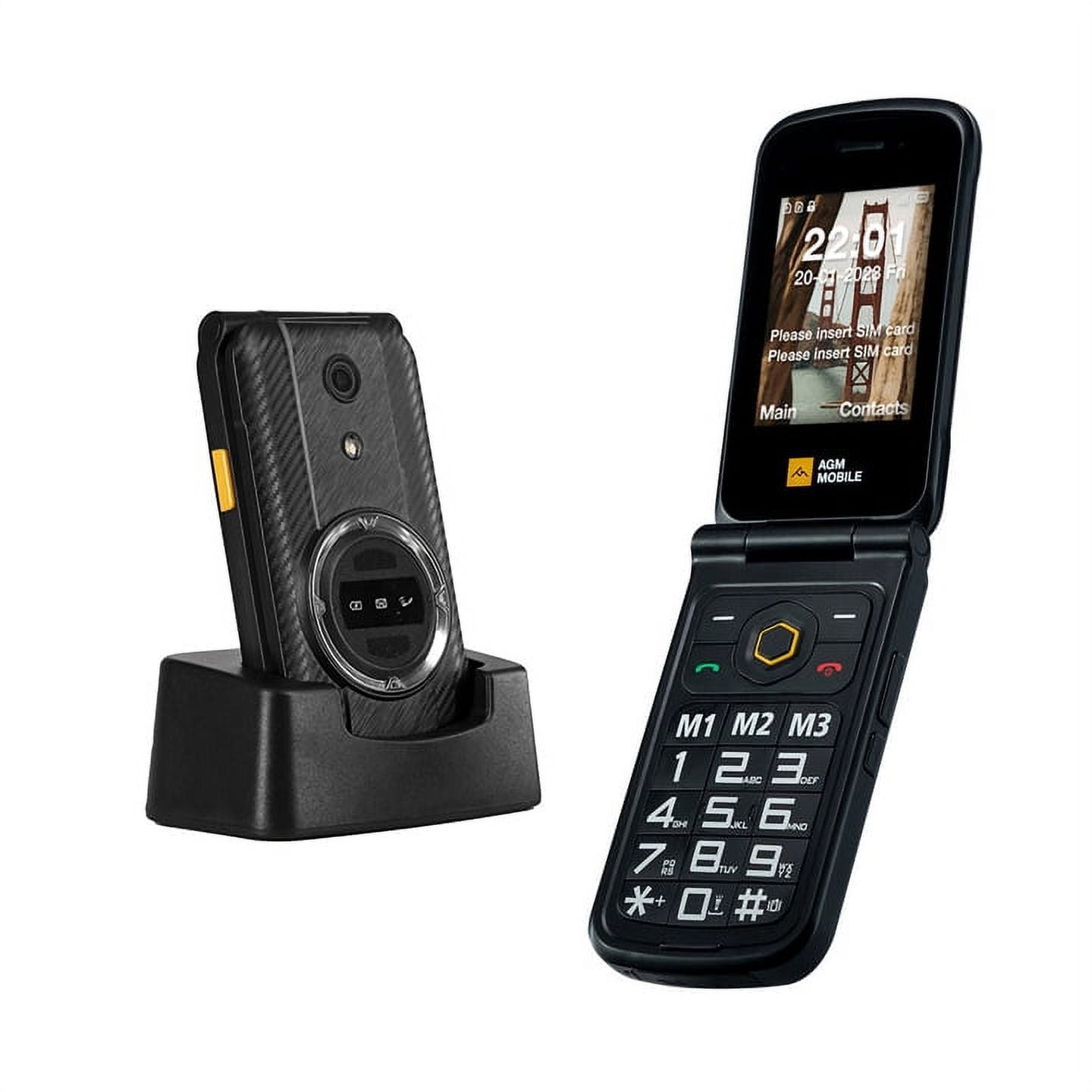 AGM M8 4G Rugged Flip Phone, Large Button Cell Phones for Seniors, Waterproof/Drop-Proof, SOS Side Key, Hearing Aid Compatible, Fast Dialing, 104dB Powerful Speaker, Big Keyboard, Dual SIM, 1500mAh