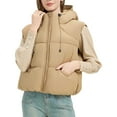 thumbnail image 2 of Fanxing Women's Hooded Puffer Vest Winter Zip Up Lightweight Sleeveless Warm Crop Jacket Outerwear Padded Coat with Pocket Khaki 2XL, 2 of 9