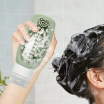 Silicone Dispenser Bottle, Travel Shampoo Bottle, 2 in 1 Cleaning Fluid Dispenser with Brush Head, Portable Leakproof Toiletry Container, Squeeze Bottle for Shampoo Body Wash