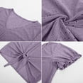 thumbnail image 3 of Fesfesfes Women's V-Neck Tops New Eyelet Embroidered Short Ruffle Sleeve T-shirt Breathable Fabric Casual Loose Front Tie Hem Tee, 3 of 7