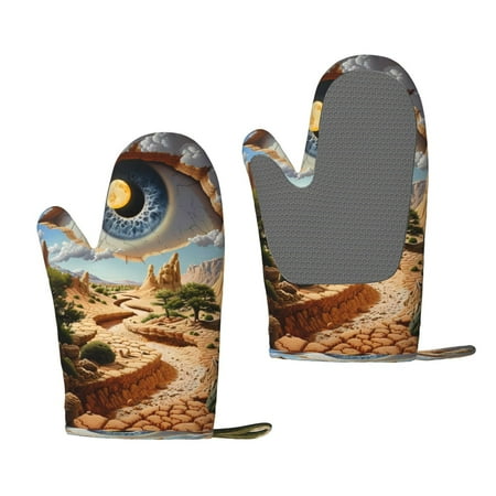 

Lafuoo Surreal Desert Eye Landscape Pattern Silicone Anti-Scalding Gloves Hanging Rope Gloves are Suitable for Kitchen Utensils for Kitchen Baking Cooking Outdoor Barbecue