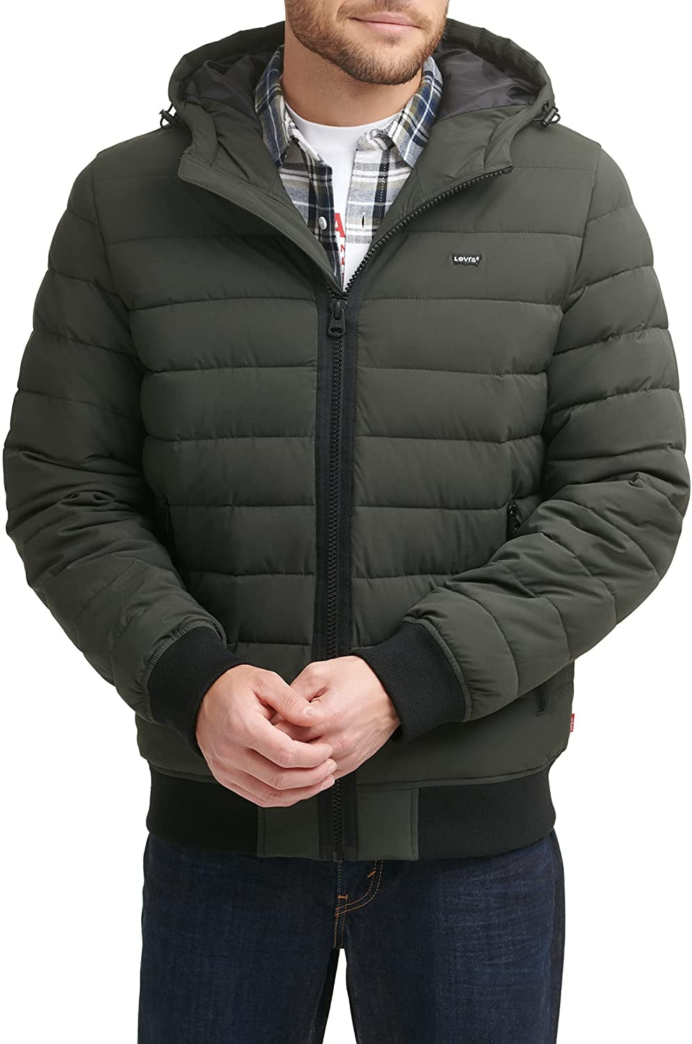 Levis mens Quilted Bomber Jacket Large Dark Olive