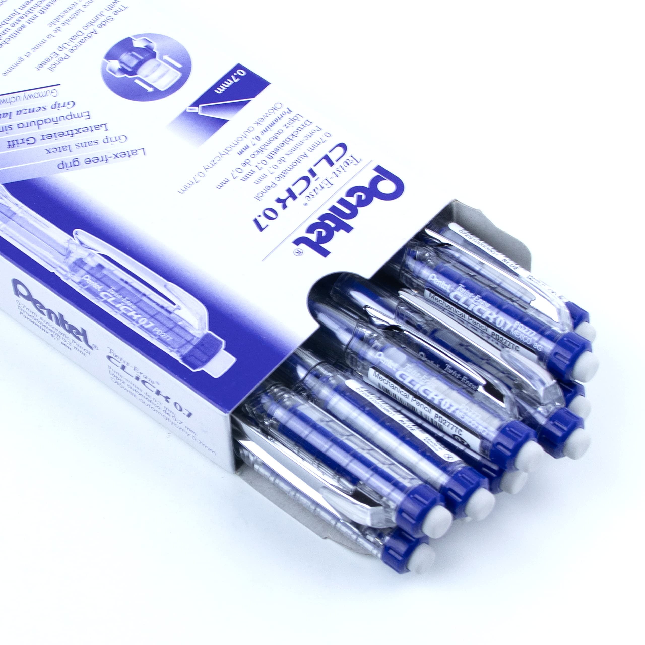 Twist-Erase CLICK Mechanical Pencil (0.7mm) CLEAR Barrel, Blue Grip, 12 Count