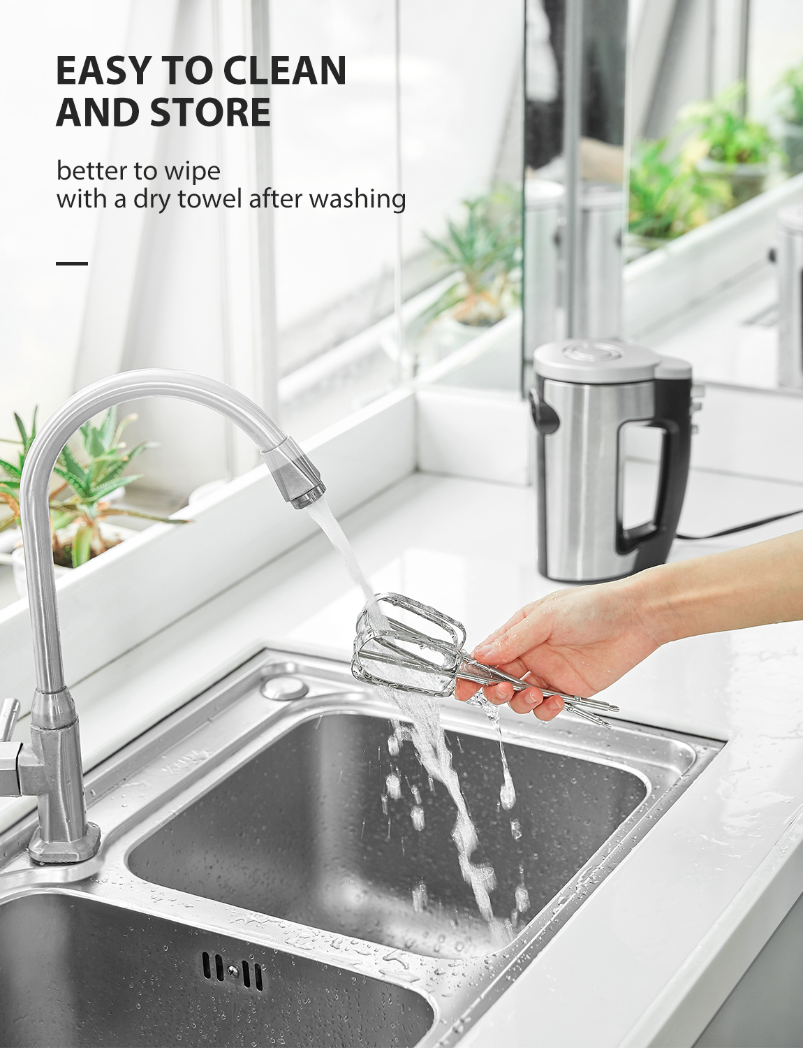 FOHERE 6-Speed Hand Mixer with Turbo Boost, Silver photo 2