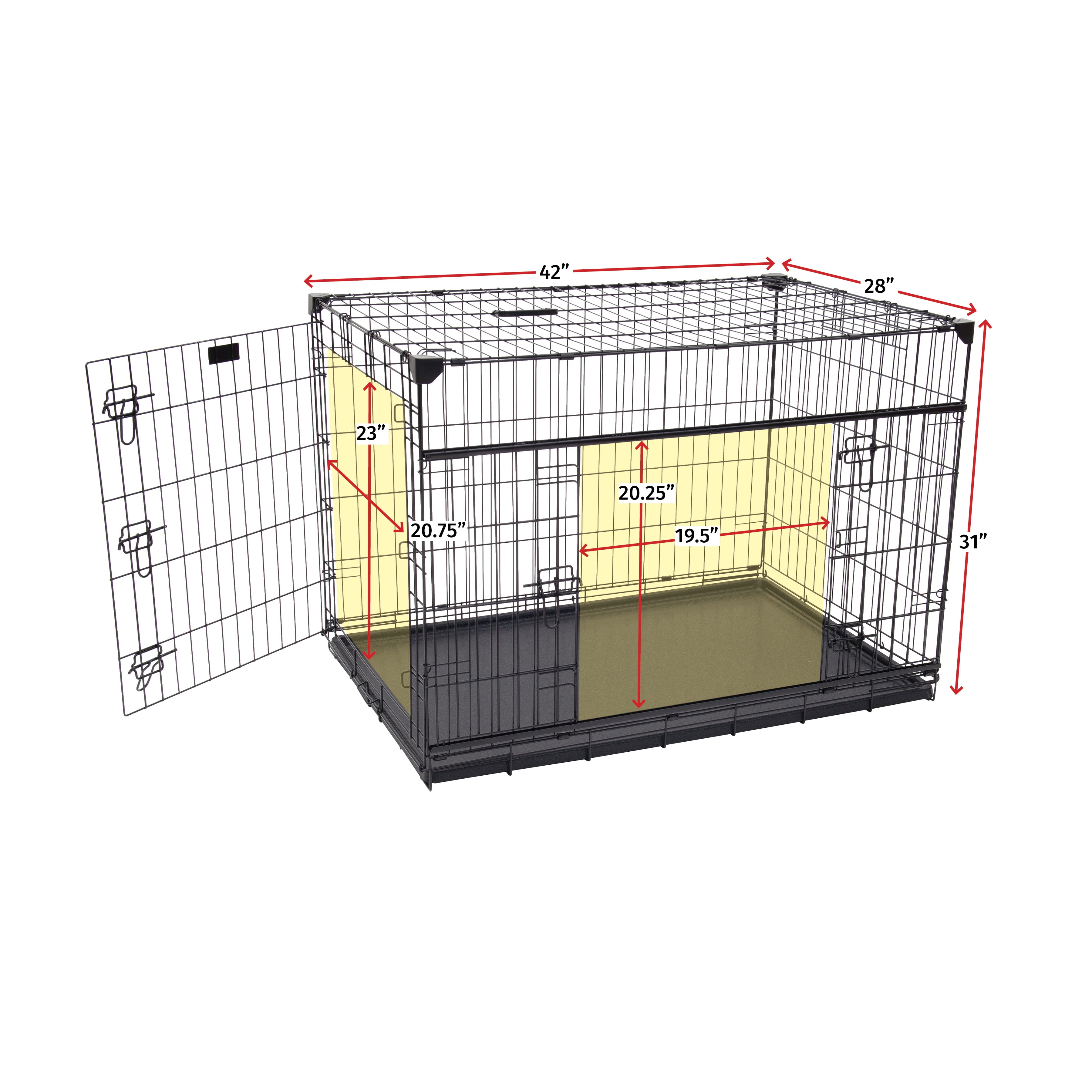Lucky Dog Sliding Double Door Dog Crate, Large, 42"L