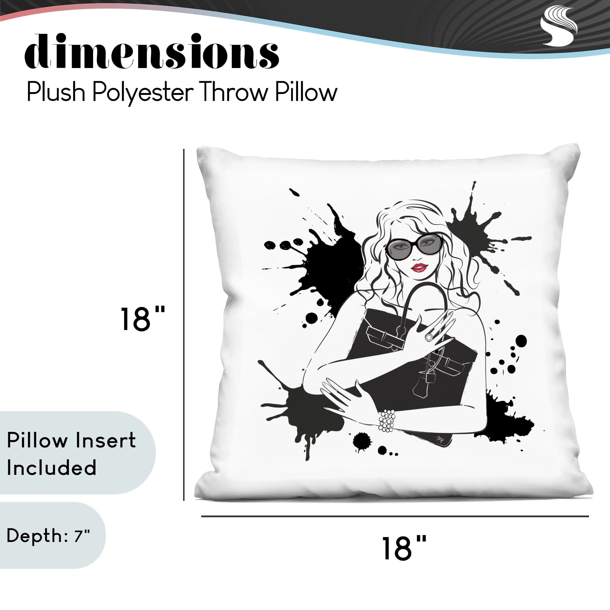 Stupell Industries Black Bag Elegance & Glamour Decorative Printed Throw Pillow, design by Martina Pavlova, 18 x 7 x 18