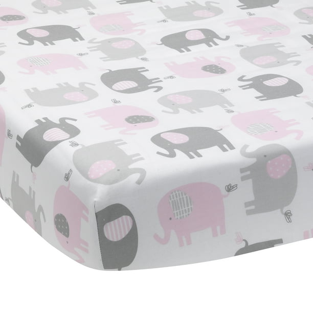 Bedtime Originals Cotton Poly Blend Fitted Crib Sheets Grey Pink