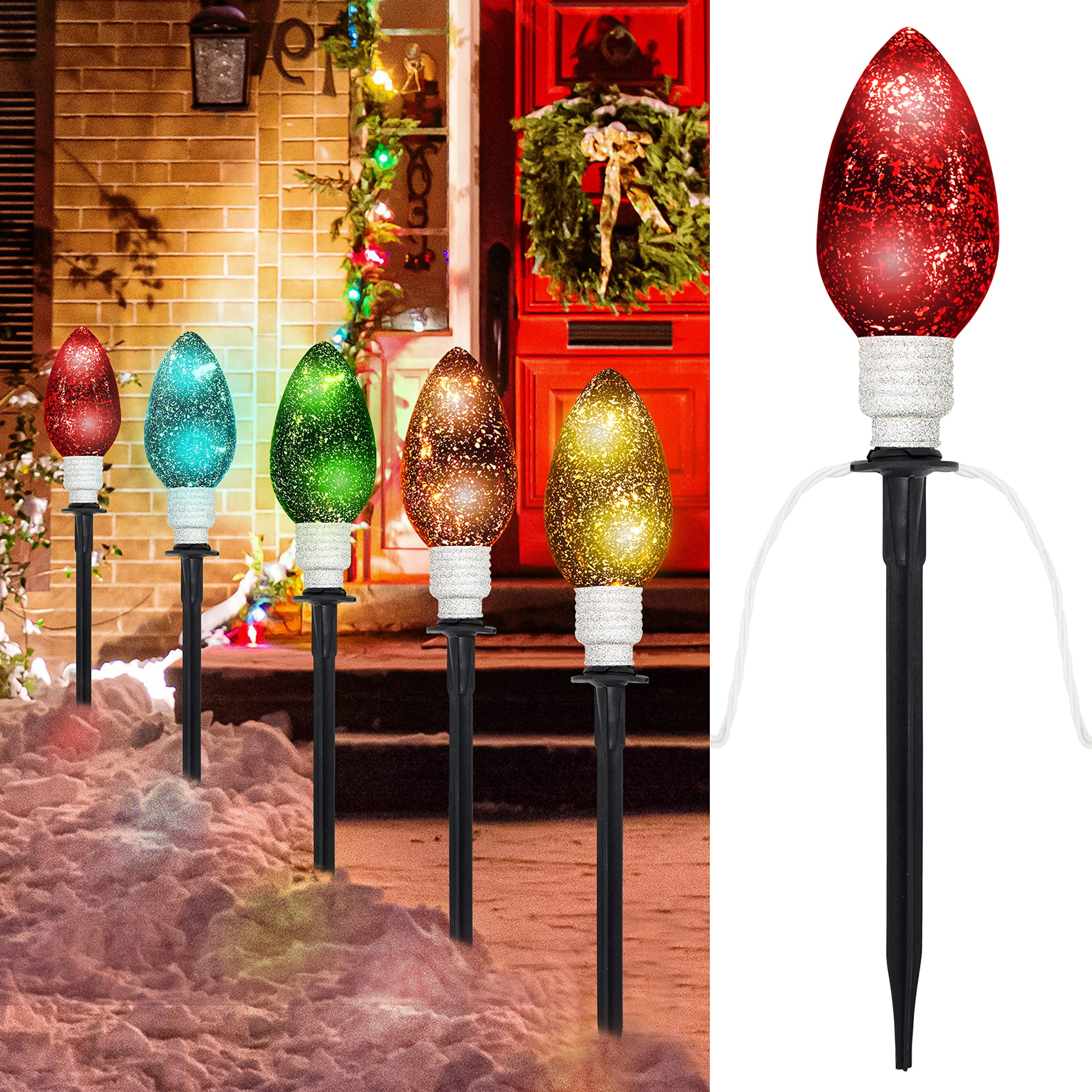 2 Pack 6.5 Ft Pathway String Lights, 10 Count Bulbs Waterproof with