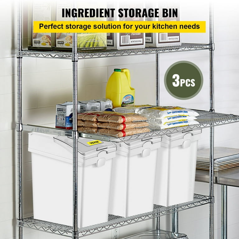 VEVOR 3 Pack Commercial 10.5gal Ingredients Storage Organizer Bin w/Lid Plastic Mobile