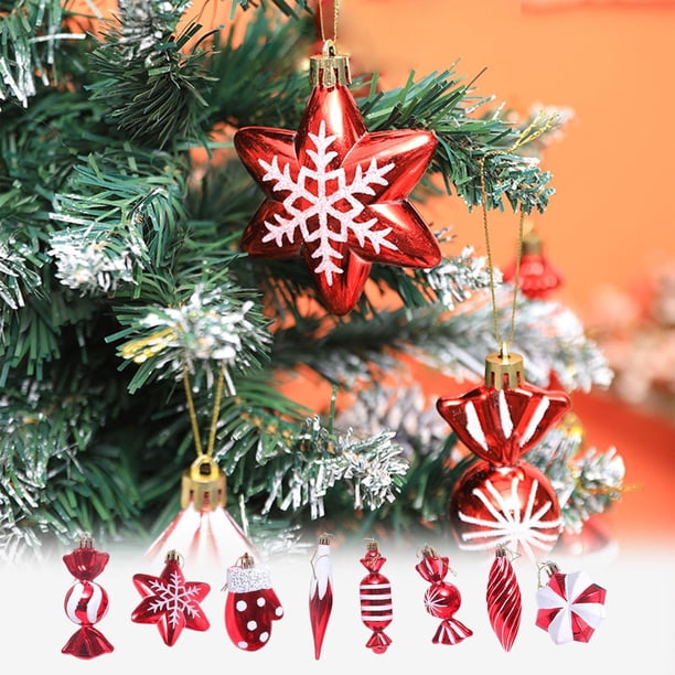 Bola de Navidad Decorativa Especial, Colgante Pequeño de Plástico Galvanizado, Pintada a Mano, Estrella Hexagonal de Caramelo Rojo.