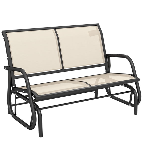 2-Person Outdoor Glider Bench, Patio Double Swing Rocking Chair Loveseat with Powder Coated Steel Frame, Breathable Mesh, 440 lbs Capacity, Beige