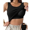 thumbnail image 2 of Wevis Women's Ribbed Tank Top with Built-in Bra, Scoop Neck Fitted Cami for Summer - BLACK_M, 2 of 5