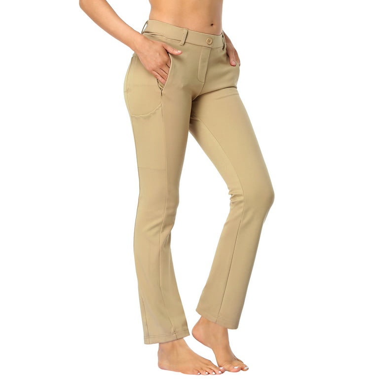 HDE Yoga Dress Pants for Women Straight Leg Pull On Pants with 8 Pockets  Khaki - M Short 