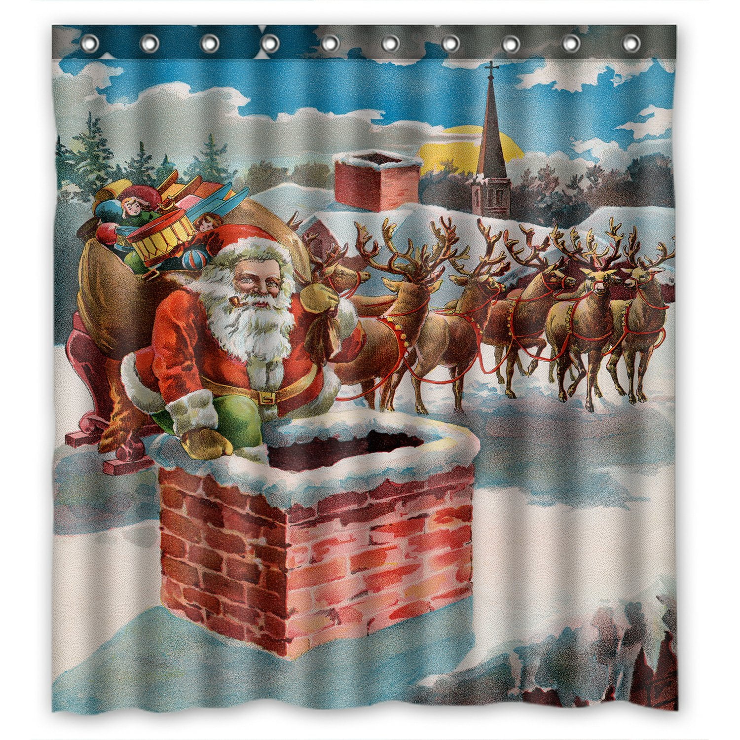PHFZK Winter Holiday Shower Curtain, Christams Santa Claus Coming Your
