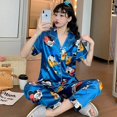 thumbnail image 1 of Disney-Conjunto de pijama de Mickey para mujer, ropa de dormir sedosa, de satén, bonita, Kawaii, para el hogar, suave e informal, para otoño e invierno, 2 piezas, 1 of 4
