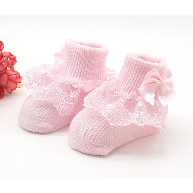 Kids Ankle Sock Baby Girls Frilly Bow Lace Cotton Socks Infant Newborn Toddler