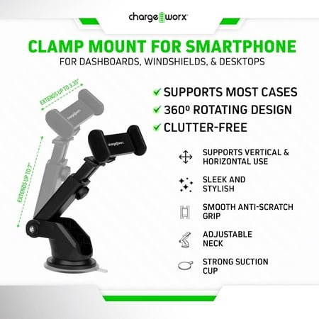 Chargeworx - Universal Multi-Angle Clamp Mount for Most Cell Phones - Black