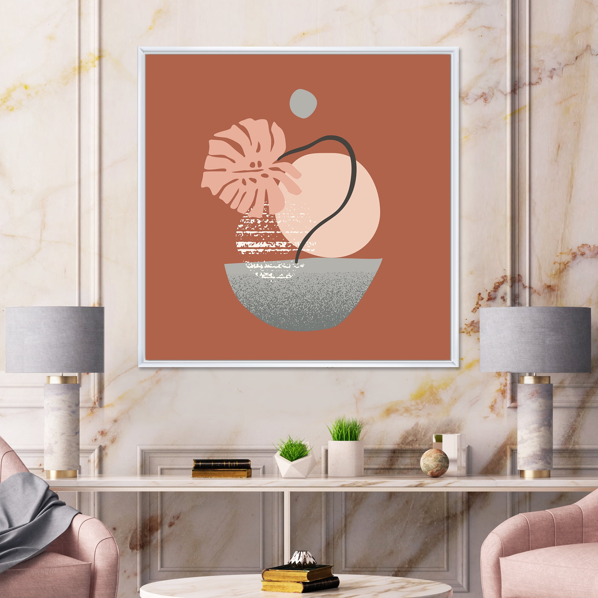 Designart 'Abstract Geometry Shapes and Tropical Palm Leaf IV' Modern Framed Canvas Wall Art Print