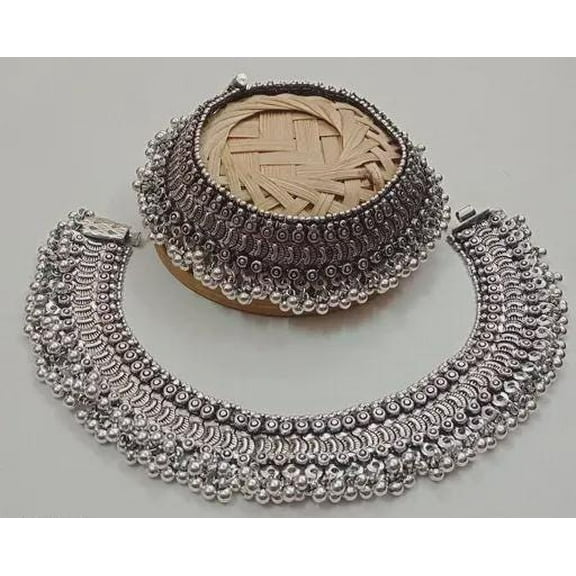 Heavy Antique Silver Plated Tribal Anklets for Women – Handcrafted Oxidized Payal Pair with Bold Ghungroo Bells